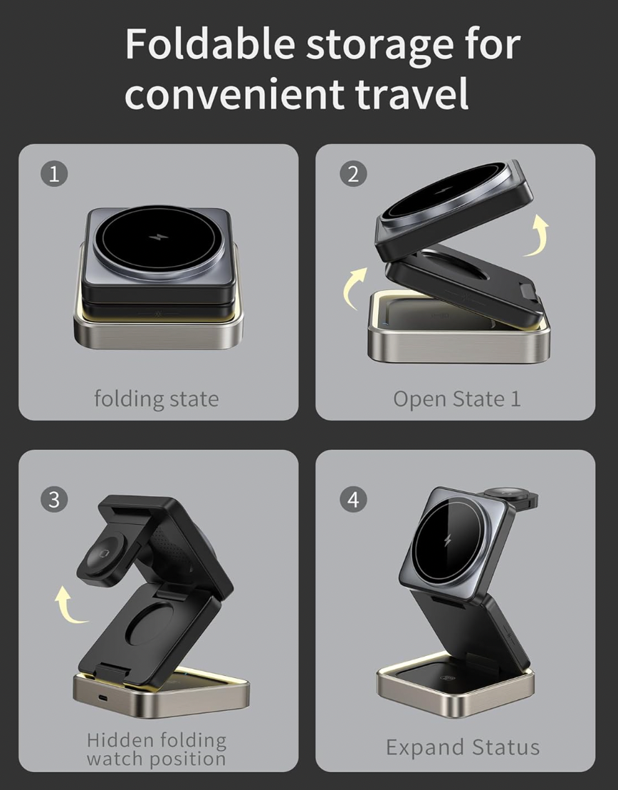 Support de Chargement Sans Fil 3-en-1 pour iPhone, Apple Watch et AirPods